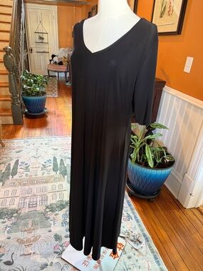 Attitudes by Renee Black Maxi Dress 3/4 Sleeve V-Neck XL Petite